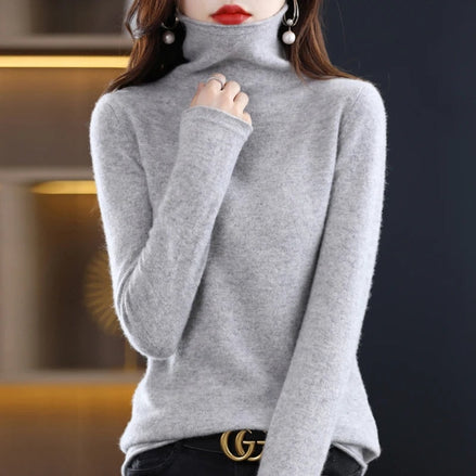 Women's Ribbed Turtleneck Knitted Jumper with Long Sleeves
