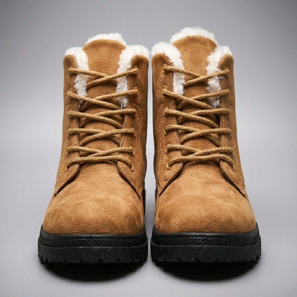 Women's Fur-Lined Suede Lace-Up Boots with Chunky Sole