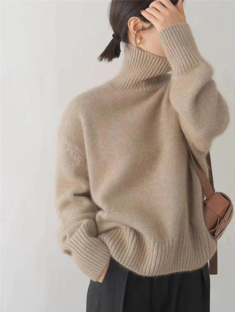 Dora Roll Neck Cashmere Women's Knitted Jumper with Ribbed Cuffs