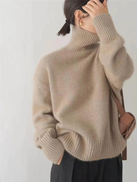 Dora Roll Neck Cashmere Women's Knitted Jumper with Ribbed Cuffs