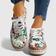 Olisette Floral Embroidered Lace-Up Platform Trainers for Women's Comfort