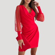 Mesh Sleeve Bodycon Solid Christmas Party Autumn Dresses