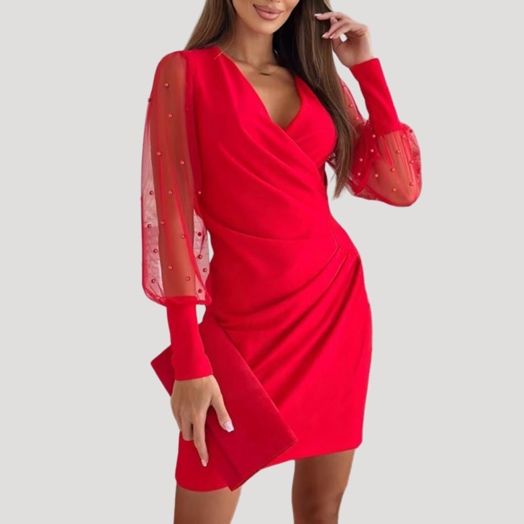 Mesh Sleeve Bodycon Solid Christmas Party Autumn Dresses