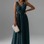 Satin Wrap Maxi Dress with Tie Waist for Christmas Party in Red