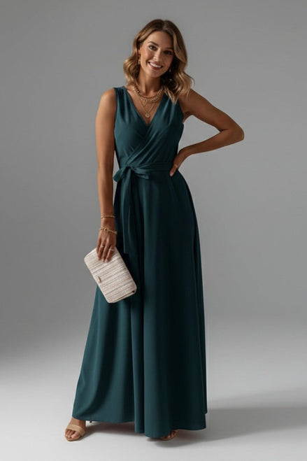 Satin Wrap Maxi Dress with Tie Waist for Christmas Party in Red