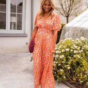 Amelia Floral Wrap Maxi Dress with Flutter Sleeves