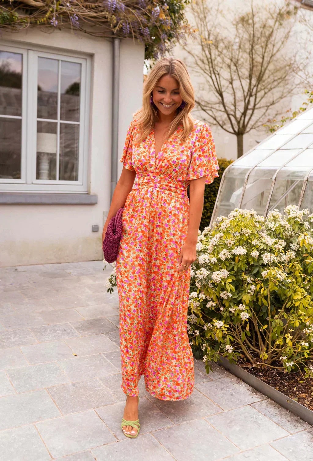 Amelia Floral Wrap Maxi Dress with Flutter Sleeves