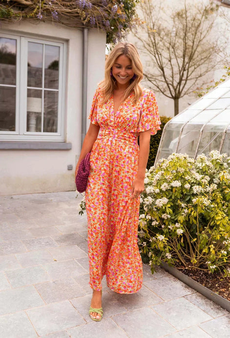 Amelia Floral Wrap Maxi Dress with Flutter Sleeves