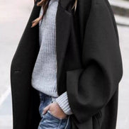 Oversized Long Winter Coat with Wide Sleeves in Wool Blend
