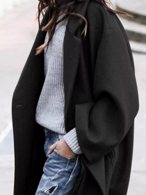Oversized Long Winter Coat with Wide Sleeves in Wool Blend