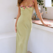 Floral Satin Slip Maxi Dress for Christmas Evening Parties