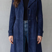 Women's Suede-Finish Longline Tailored Winter Coat with Notched Collar