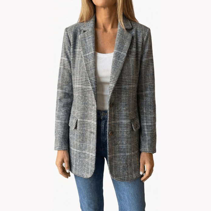 Ellara Relaxed Plaid Lapel Tailored Blazer with Single-Button Closure for Women