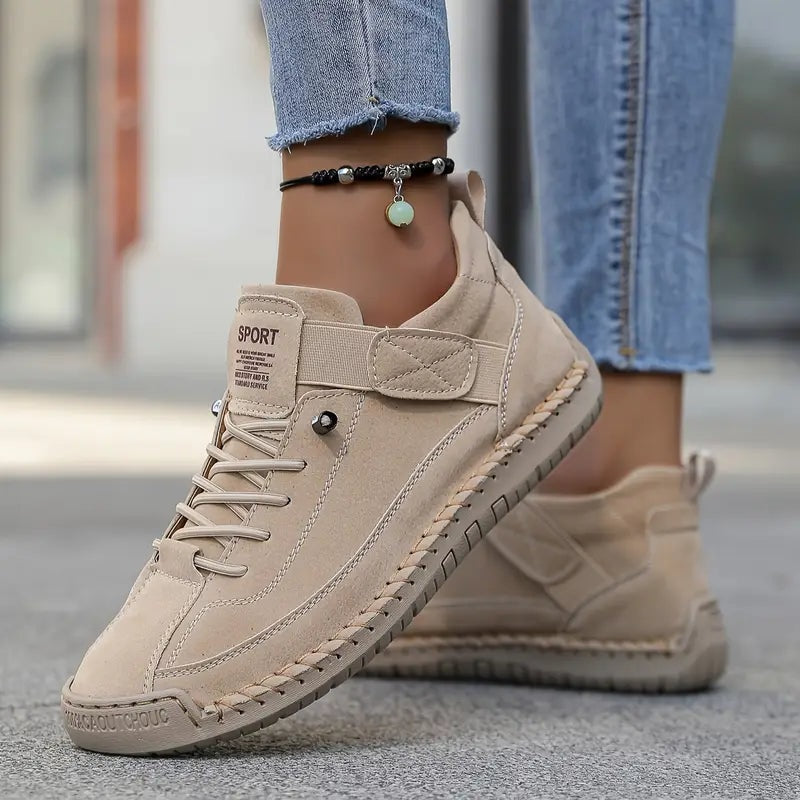 Women's Leather Comfort Shoes with Lace-Up Side Zip Closure