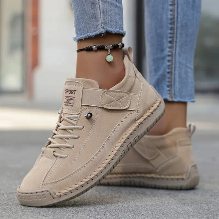 Women's Leather Comfort Shoes with Lace-Up Side Zip Closure