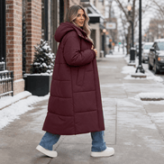 Women's Long Hooded Quilted Puffer Jacket with Side Pockets