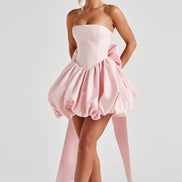 Clara Strapless Satin Puffball Mini Dress for Autumn Dresses Occasions
