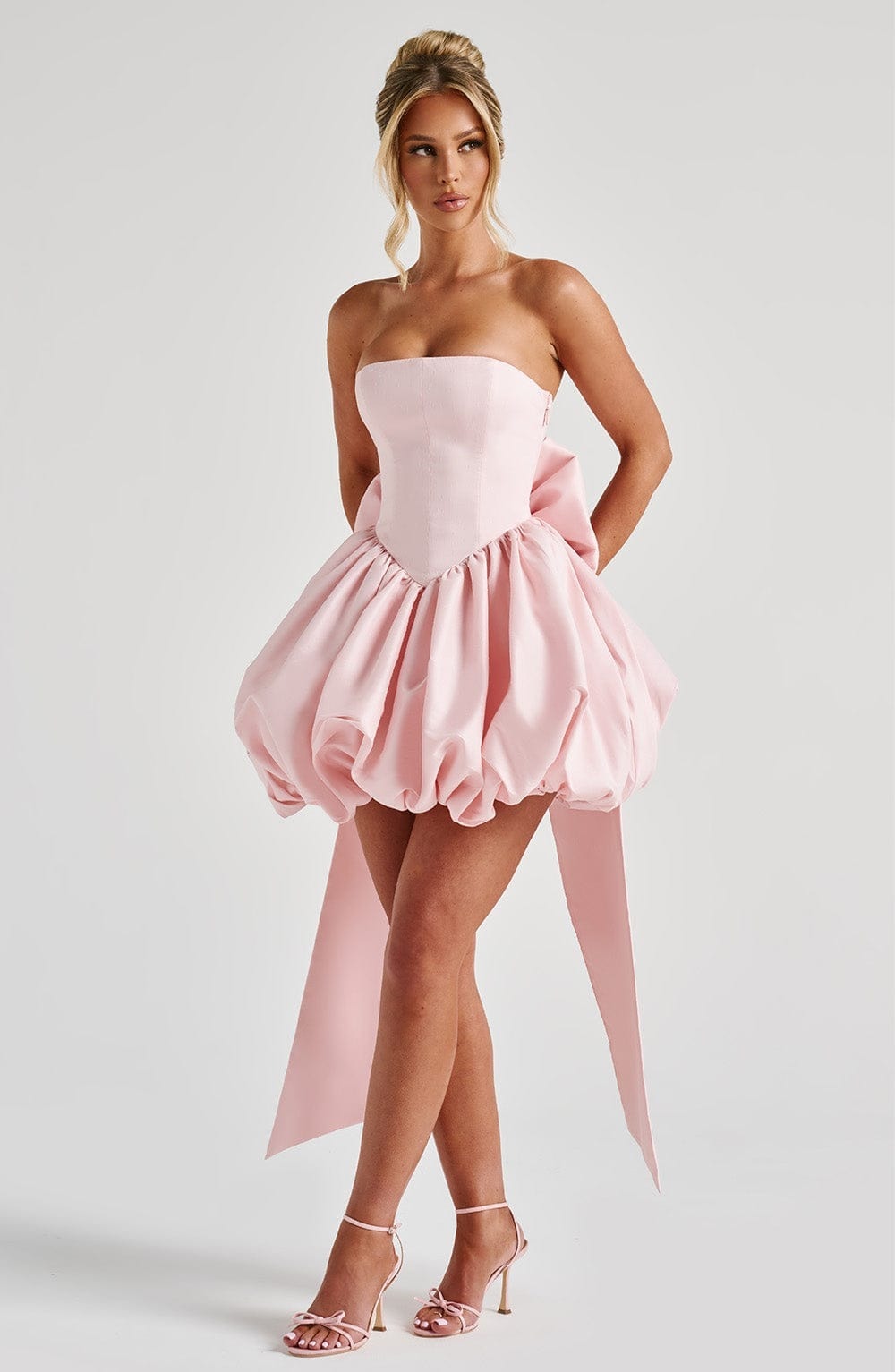 Clara Strapless Satin Puffball Mini Dress for Autumn Dresses Occasions