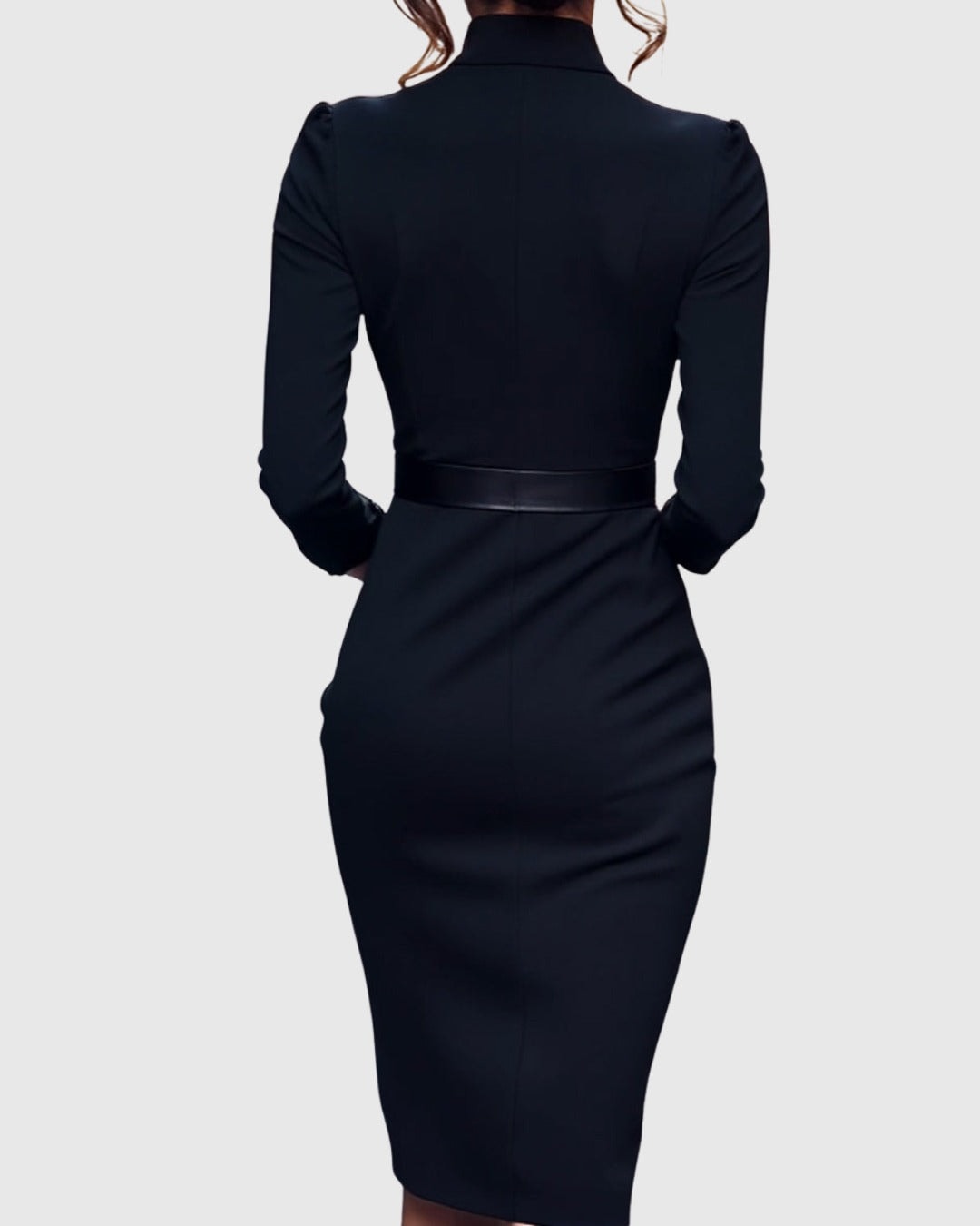 Long Sleeve Belted Bodycon Christmas Dress with Stand Collar