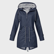 Longline Hooded Waterproof Jacket with Drawstring Waist