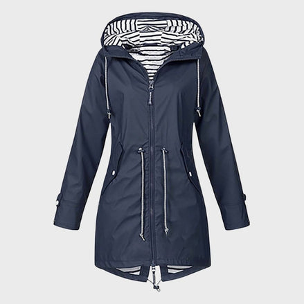 Longline Hooded Waterproof Jacket with Drawstring Waist