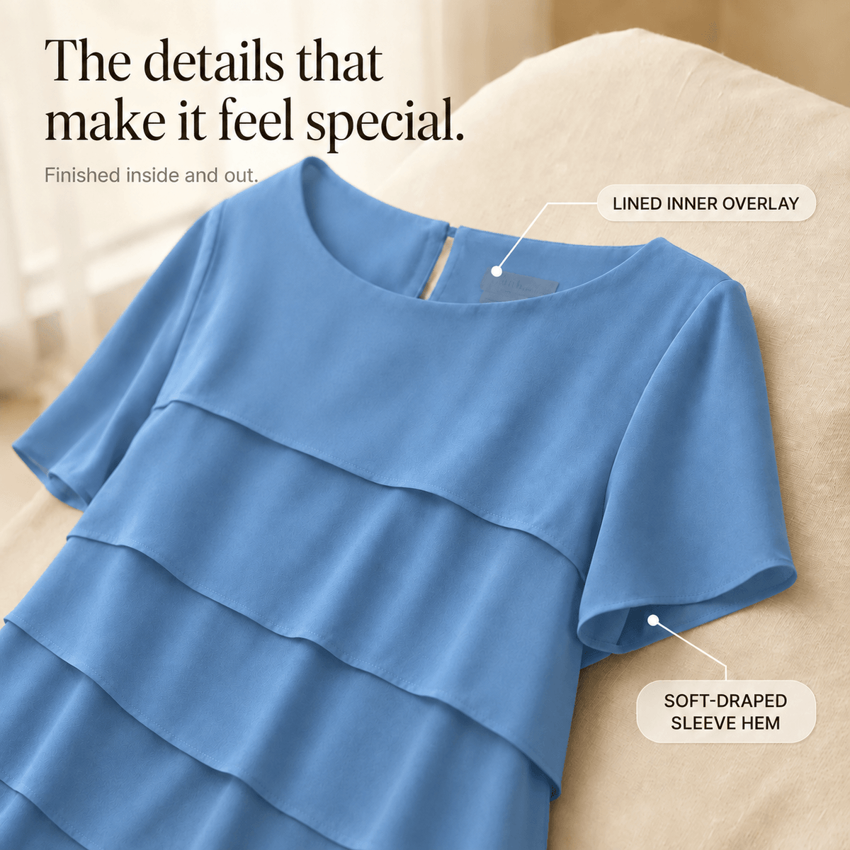 Florenza Tiered Short-Sleeve Women's Midi Dress with Round Neck