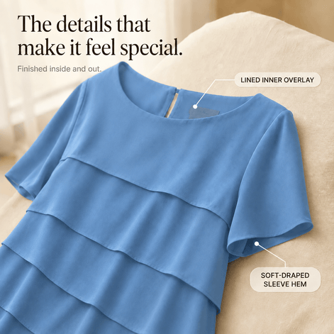 Florenza Tiered Short-Sleeve Women's Midi Dress with Round Neck