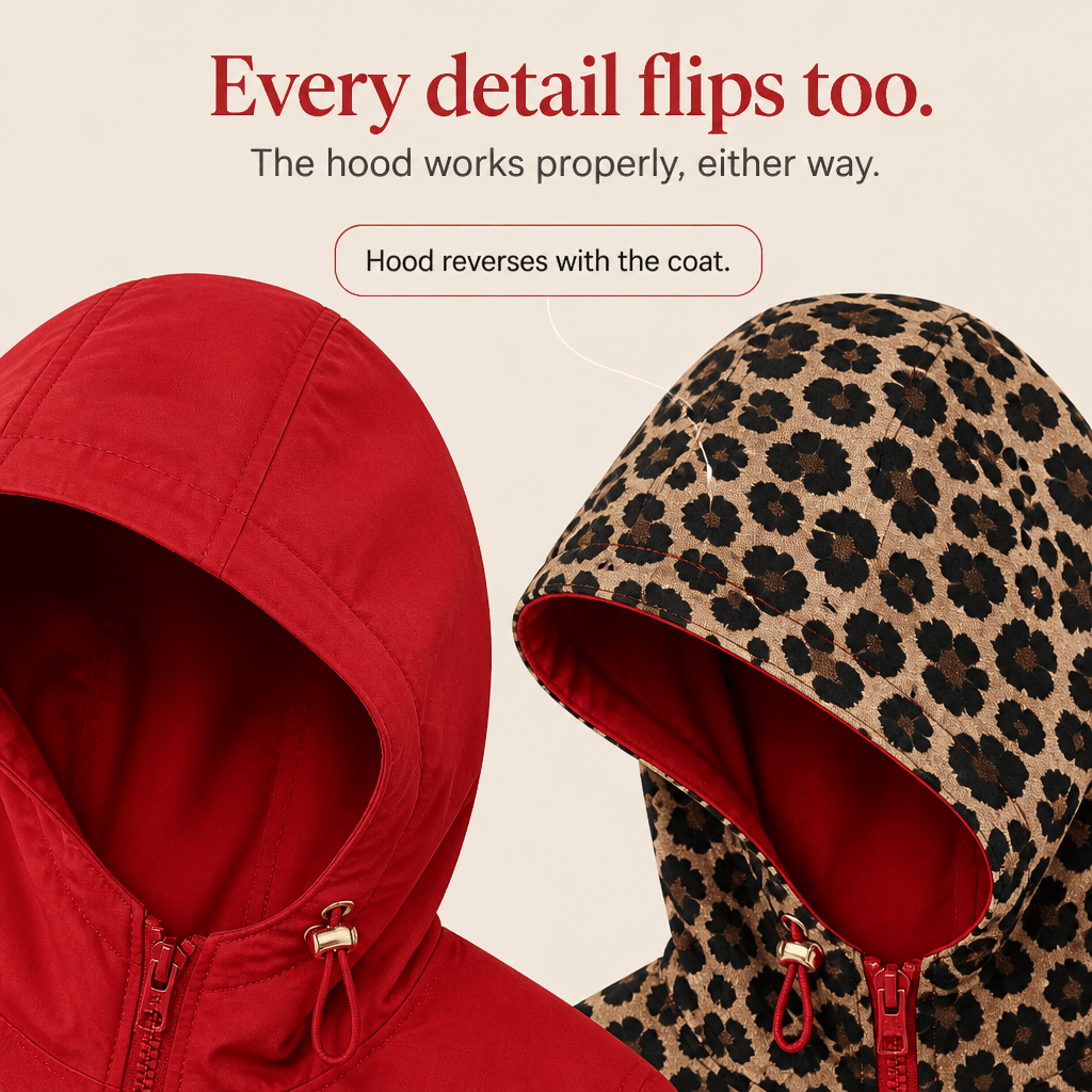 Women's Reversible Hooded Winter Coat with Leopard Print Lining