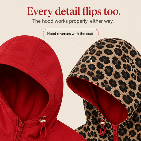 Women's Reversible Hooded Winter Coat with Leopard Print Lining