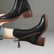 Bellora Zip-Detail Leather Ankle Boots for Women with Block Heel