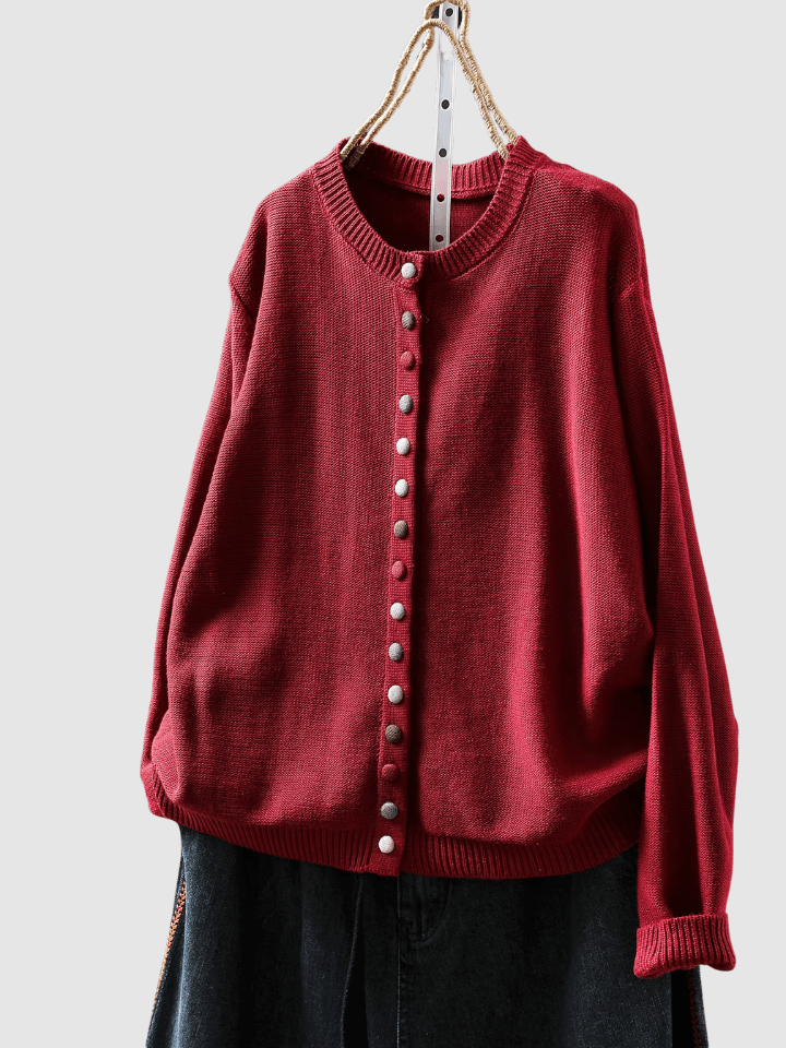 Button-Front Knitted Jumper Cardigan with Colourful Buttons