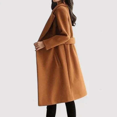Rosa Belted Longline Wool-Blend Winter Coat with Tailored Fit for Women