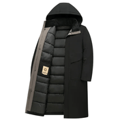 Padded Hooded Long Mens Coats with Drawstring Hem in Polyester