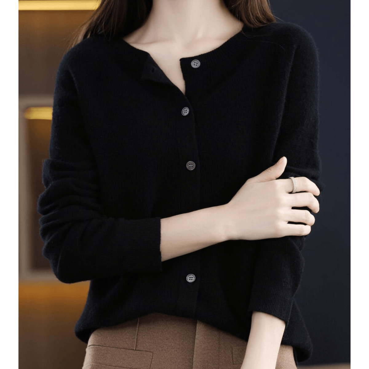 Danielle Round Neck Button-Front Knitted Cardigan for Women