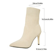 Pointed-Toe Ribbed Knit Women's Ankle Boots with Stiletto Heel