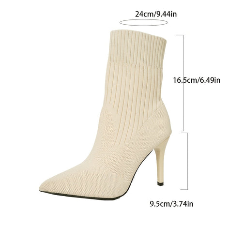Pointed-Toe Ribbed Knit Women's Ankle Boots with Stiletto Heel