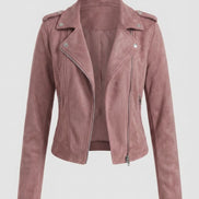 Saskia Faux Suede Biker Jacket with Asymmetrical Zip Detail