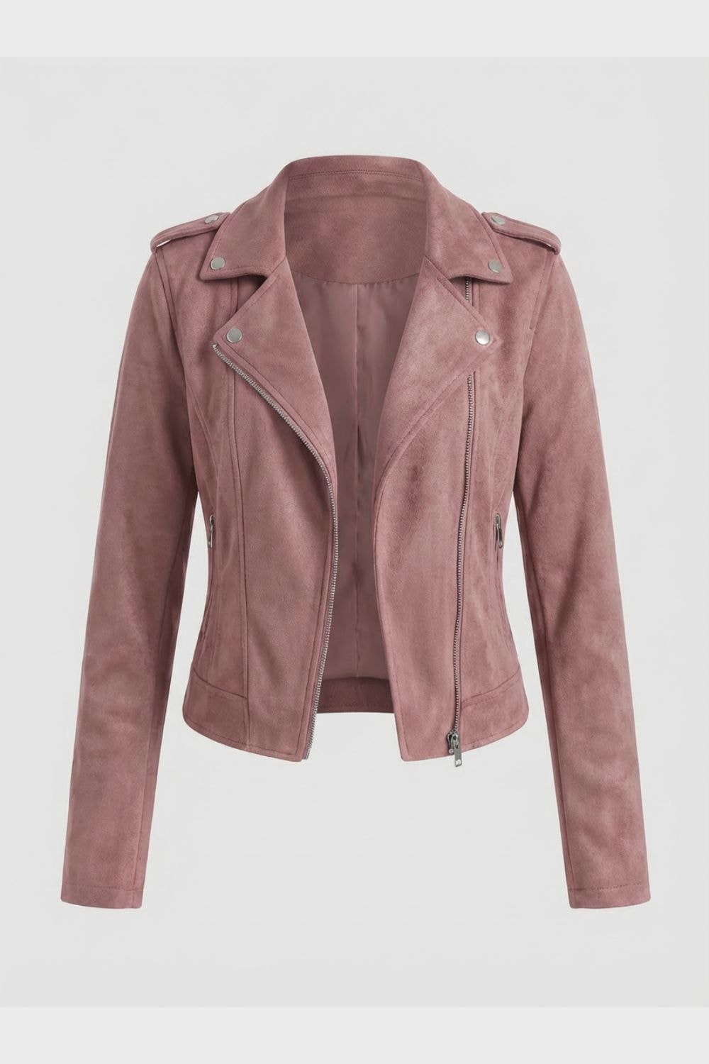 Saskia Faux Suede Biker Jacket with Asymmetrical Zip Detail