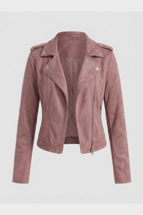 Saskia Faux Suede Biker Jacket with Asymmetrical Zip Detail