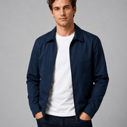 Lightweight Full Zip Mens Jacket with Checked Lining and Point Collar