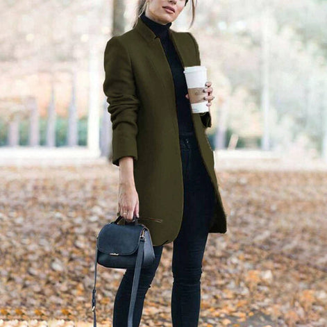 Leanne Collarless Long Wool Blend Winter Coats Women Open Front