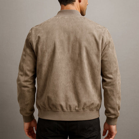 Men's Faux Suede Bomber Jacket with Ribbed Trim
