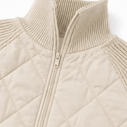 Women's Quilted Puffer Jacket with Knit Panel Trim at Waist and Cuffs
