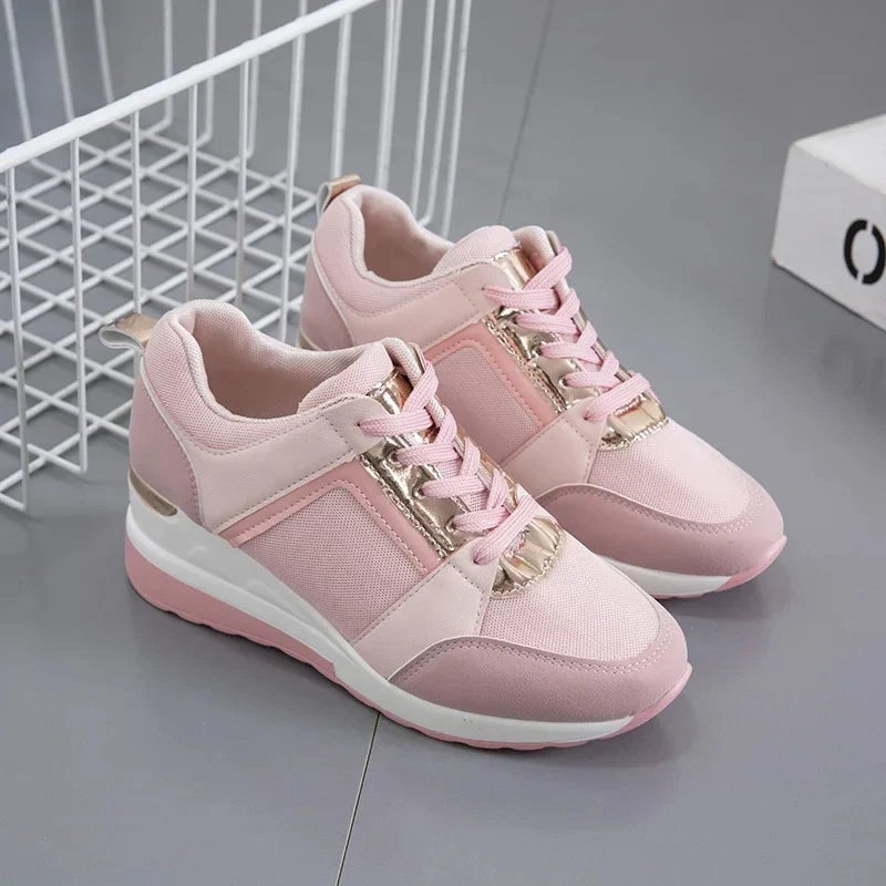 Women's Lace-Up Cushioned Sneakers with Wedge Sole and Ergonomic Fit