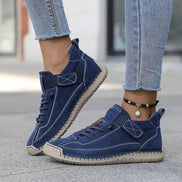 Women's Leather Comfort Shoes with Lace-Up Side Zip Closure