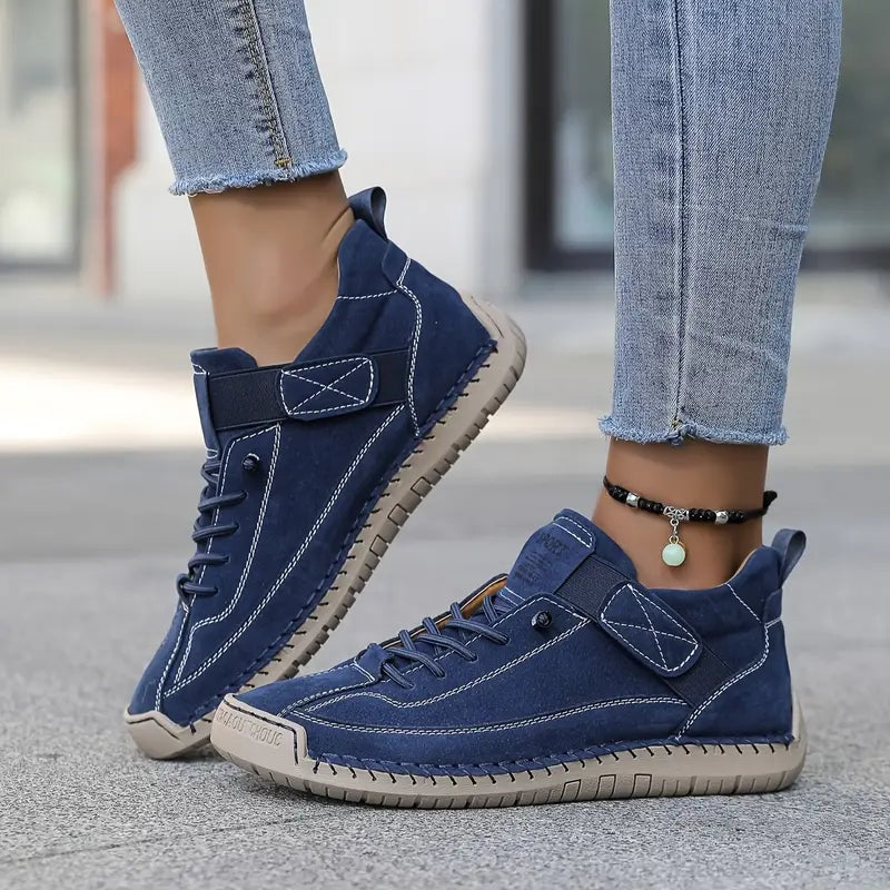 Women's Leather Comfort Shoes with Lace-Up Side Zip Closure