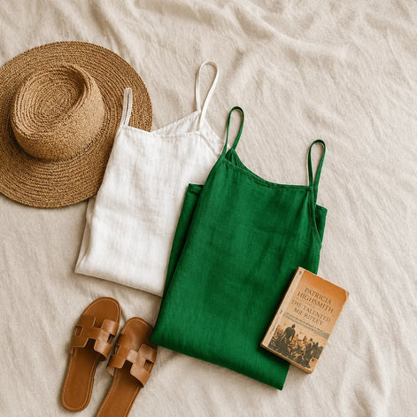 Women's Linen-Look Maxi Slip Dress with Adjustable Straps