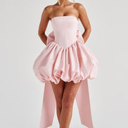 Clara Strapless Satin Puffball Mini Dress for Autumn Dresses Occasions