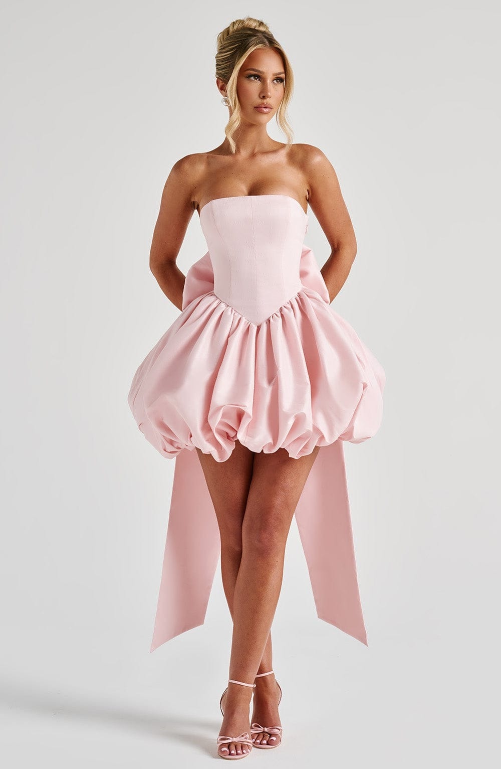 Clara Strapless Satin Puffball Mini Dress for Autumn Dresses Occasions