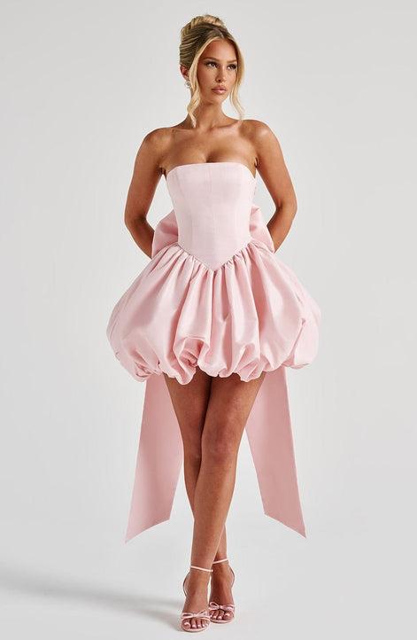 Clara Strapless Satin Puffball Mini Dress for Autumn Dresses Occasions